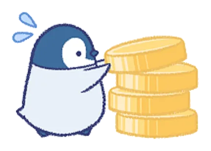 コインを積み上げるペンギンのイラスト（青木洋輔のアイコン）